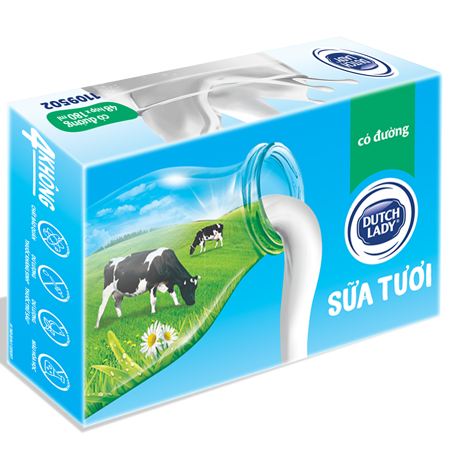 Thùng 48 Hộp Sữa Tươi Tiệt Trùng Dutch Lady Cô Gái Hà Lan Có Đường (48X180ml)