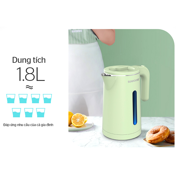 Ấm Đun Siêu Tốc Inox 2 Lớp Sunhouse SHD1353 (1.8 Lít) - Hàng Chính Hãng