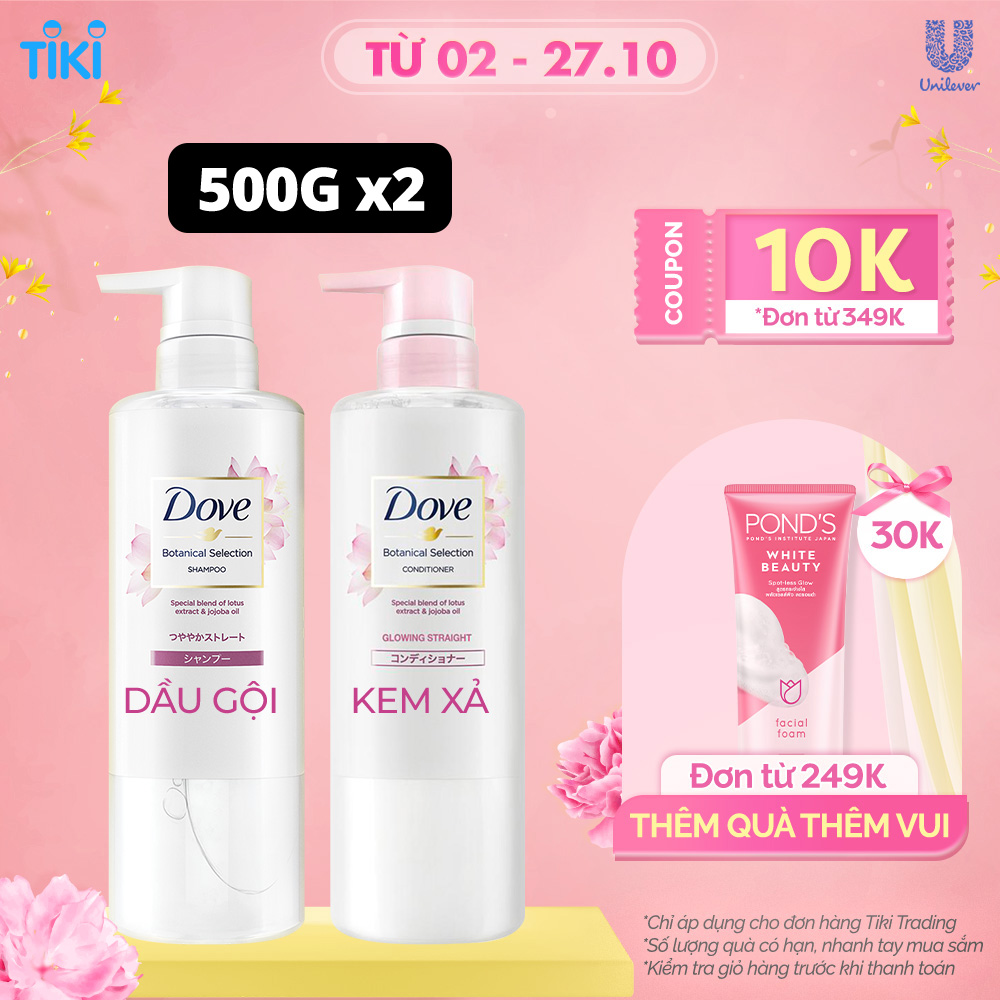 Combo Kem xả và Dầu gội DOVE Mượt Tóc Chiết xuất Hoa Sen &amp; dầu Jojoba Dưỡng tóc Mềm mượt Vào nếp 500g