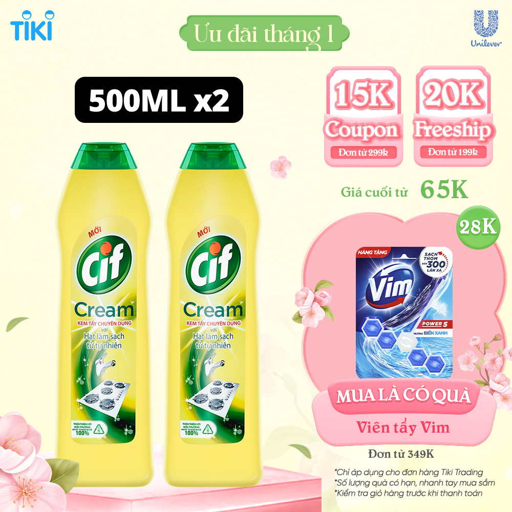 Combo 2 Kem Tẩy Cif Đa Năng 500G Sạch Sáng Bóng Không Hư Hại Bề Mặt