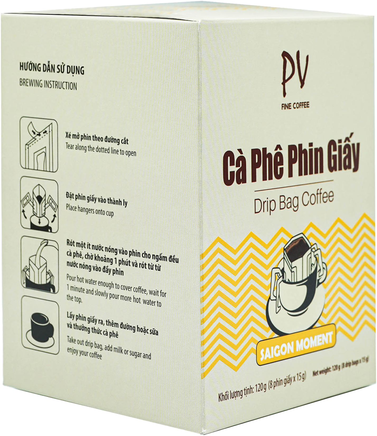 Cà Phê Phin Giấy PV Fine Coffee Drip Bag Coffee Saigon Moment - Cà Phê Tiện Lợi - Cà Phê Nguyên Chất (120g) - Phương Vy Coffee