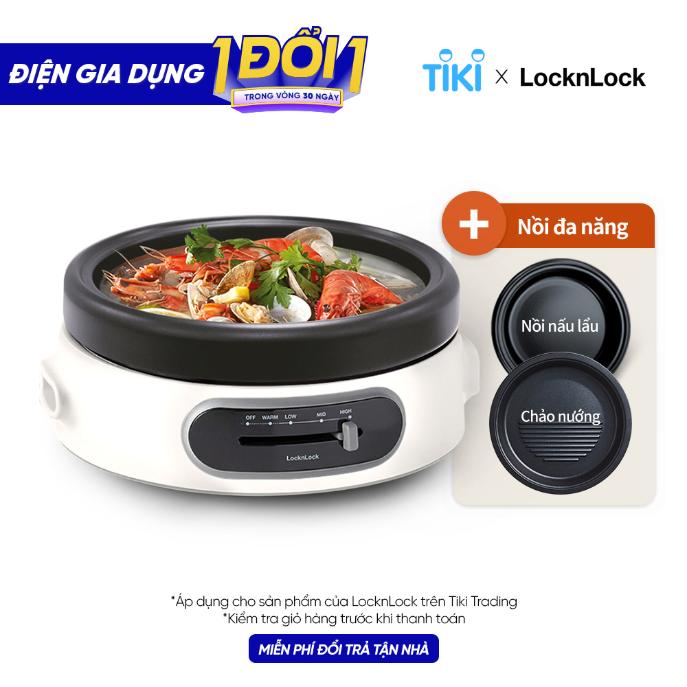 Nồi điện đa năng LocknLock 2 trong 1 nướng lẩu tối ưu 4 chế độ nhiệt - EJP544WHT - Hàng chính hãng