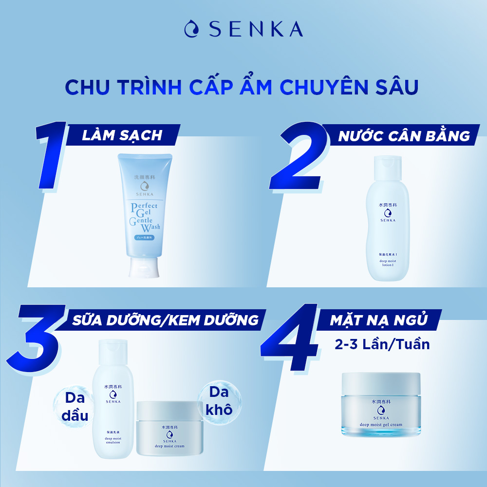Bộ sản phẩm Senka dưỡng ẩm chuyên sâu vào buổi tối (Senka Deep Moist Lotion I và Senka Deep Moist Gel Cream)