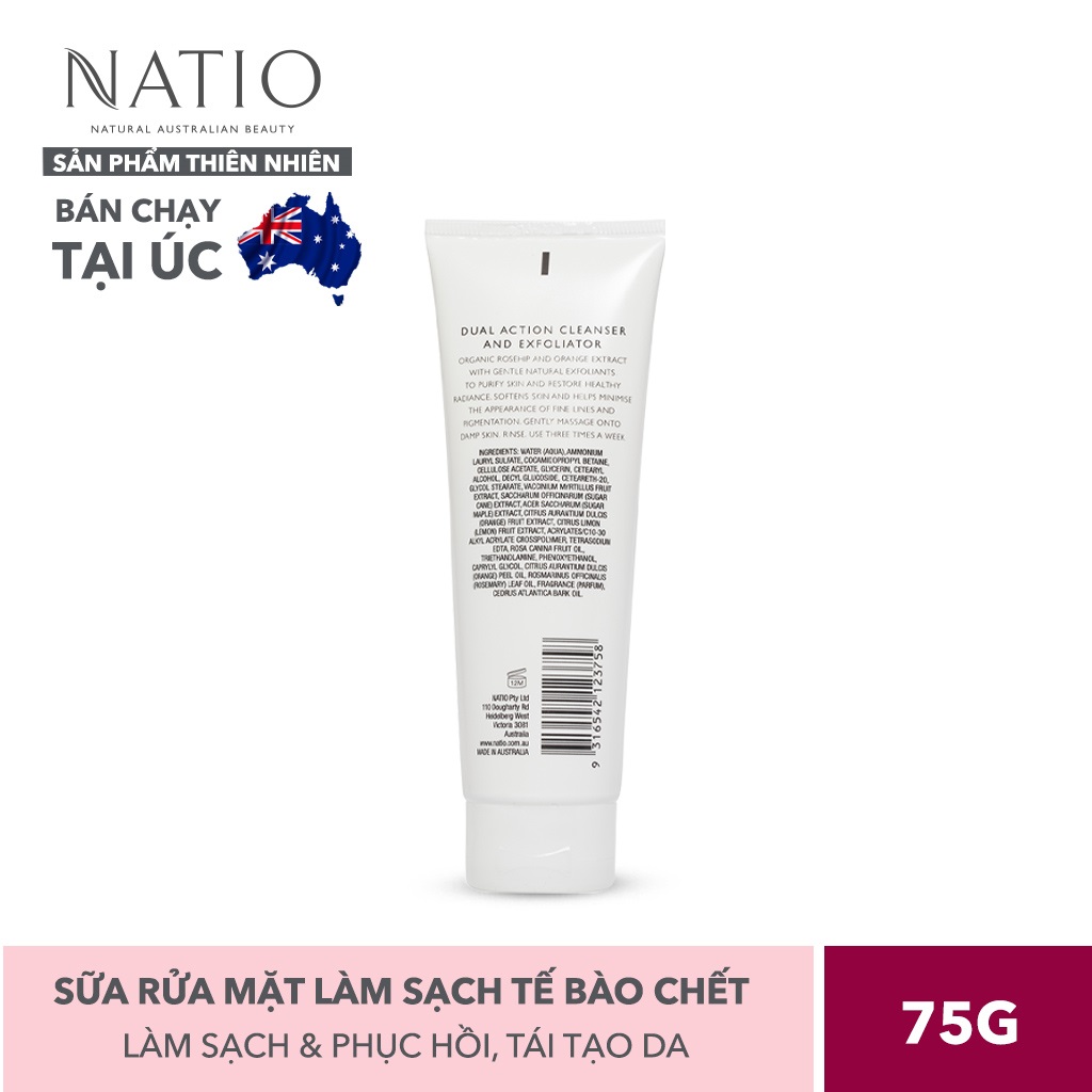 Sữa Rửa Mặt Làm Sạch Tế Bào Chết Natio Ageless Dual Action Cleanser And Exfoliator 75g