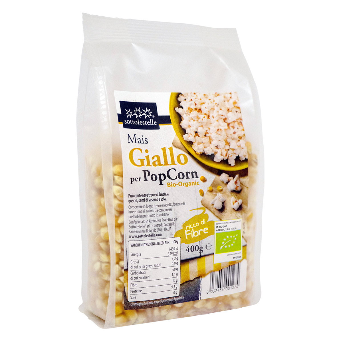 Hạt bỏng ngô vàng hữu cơ Sottolestelle 400g Organic PopCorn