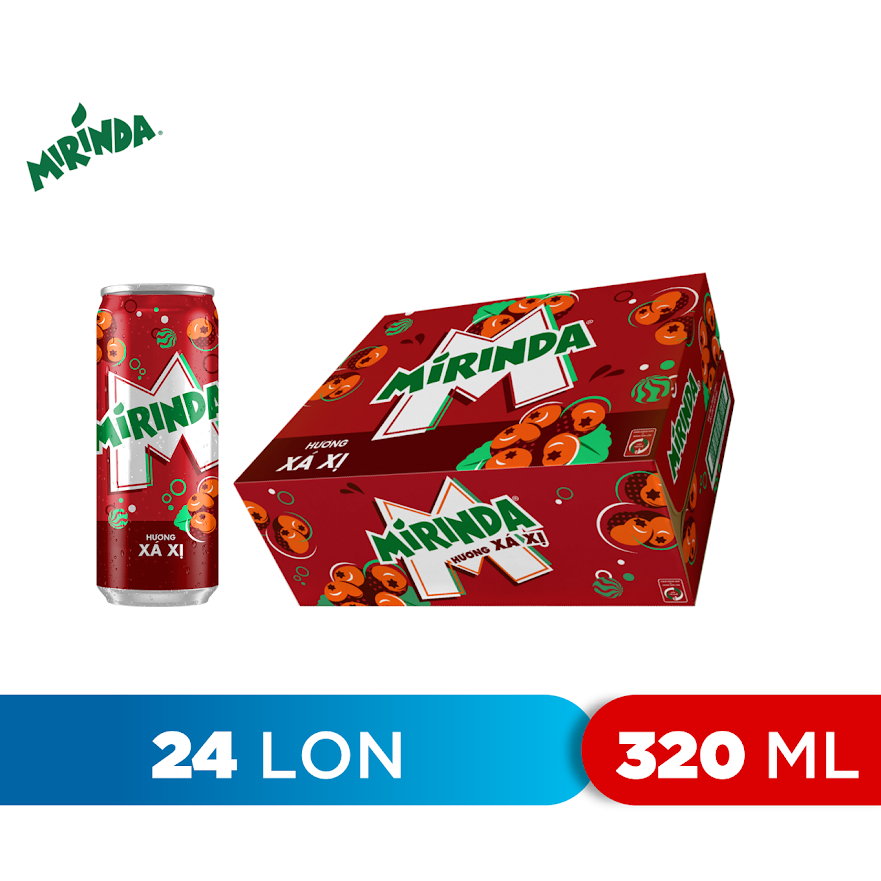 Thùng 24 Lon Nước Ngọt Có Gas Mirinda Xá Xị