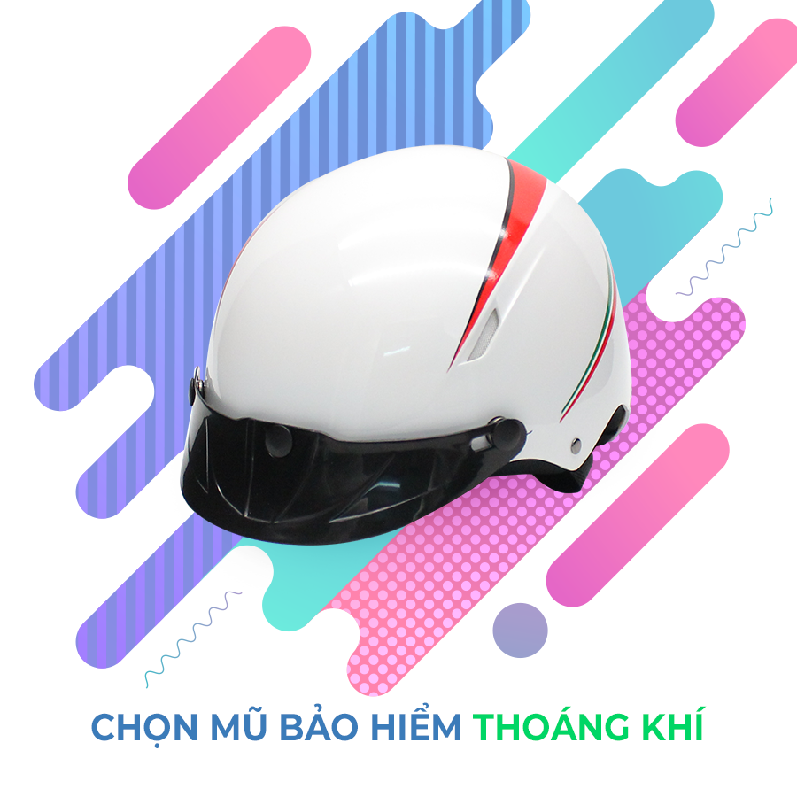 Mũ Bảo Hiểm Nửa Đầu Không Kính  Protec VIC VIXLWF, Tem Kẻ Trắng Thời Trang, An Toàn, Siêu Thoáng - Hàng Chính Hãng