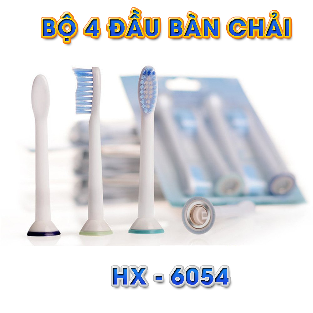 Bộ 4 đầu bàn chải đánh răng điện HX-6054A cho máy Philips Sonicare cho răng nhạy cảm HX3, HX6, HX7, HX8, HX9, R, FlexCare +, FlexCare, HealthyWhite, HydroClean, EasyClean, DiamondClean-Cho răng nhạy cảm