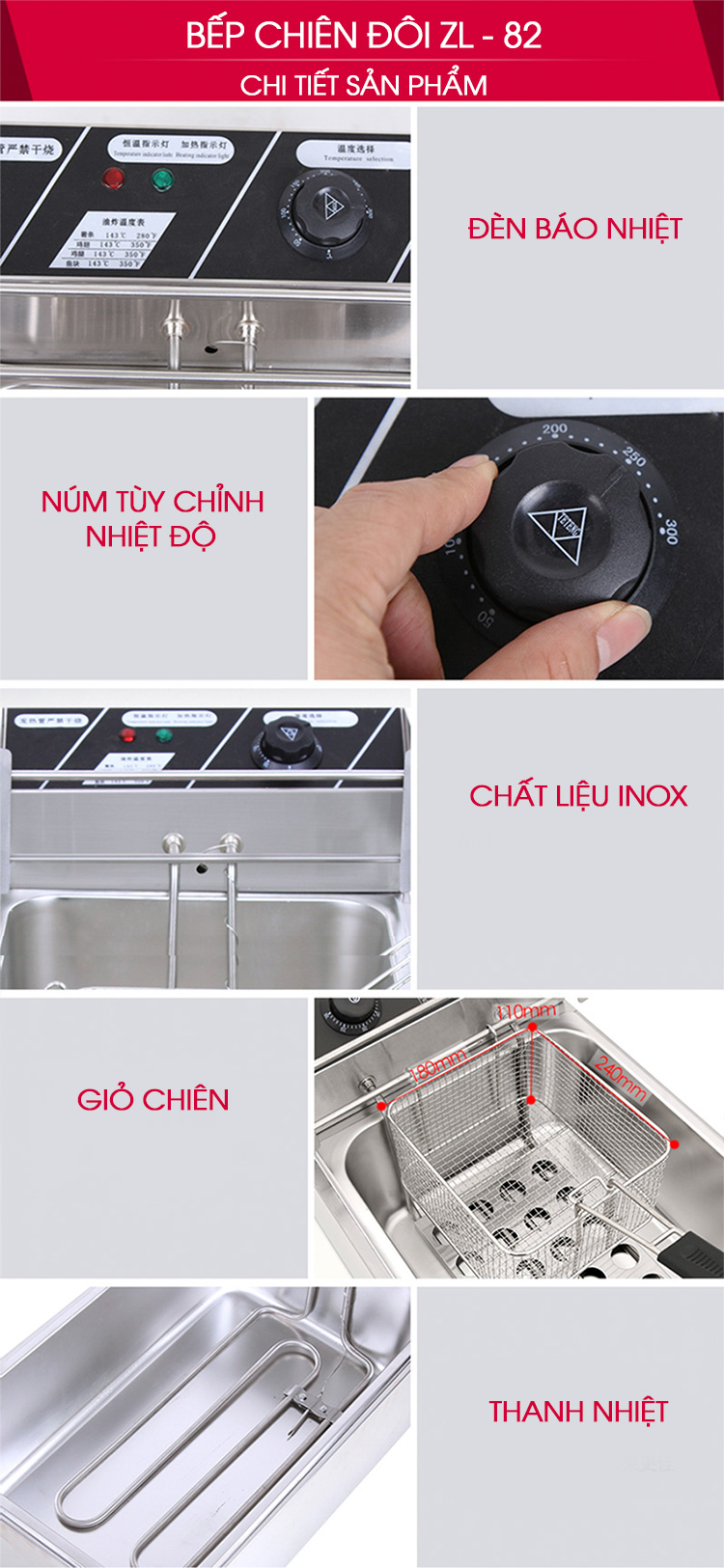 Bếp Chiên Nhúng Đôi Công Nghiệp Đa Năng ZL82, Dung Tích 11L