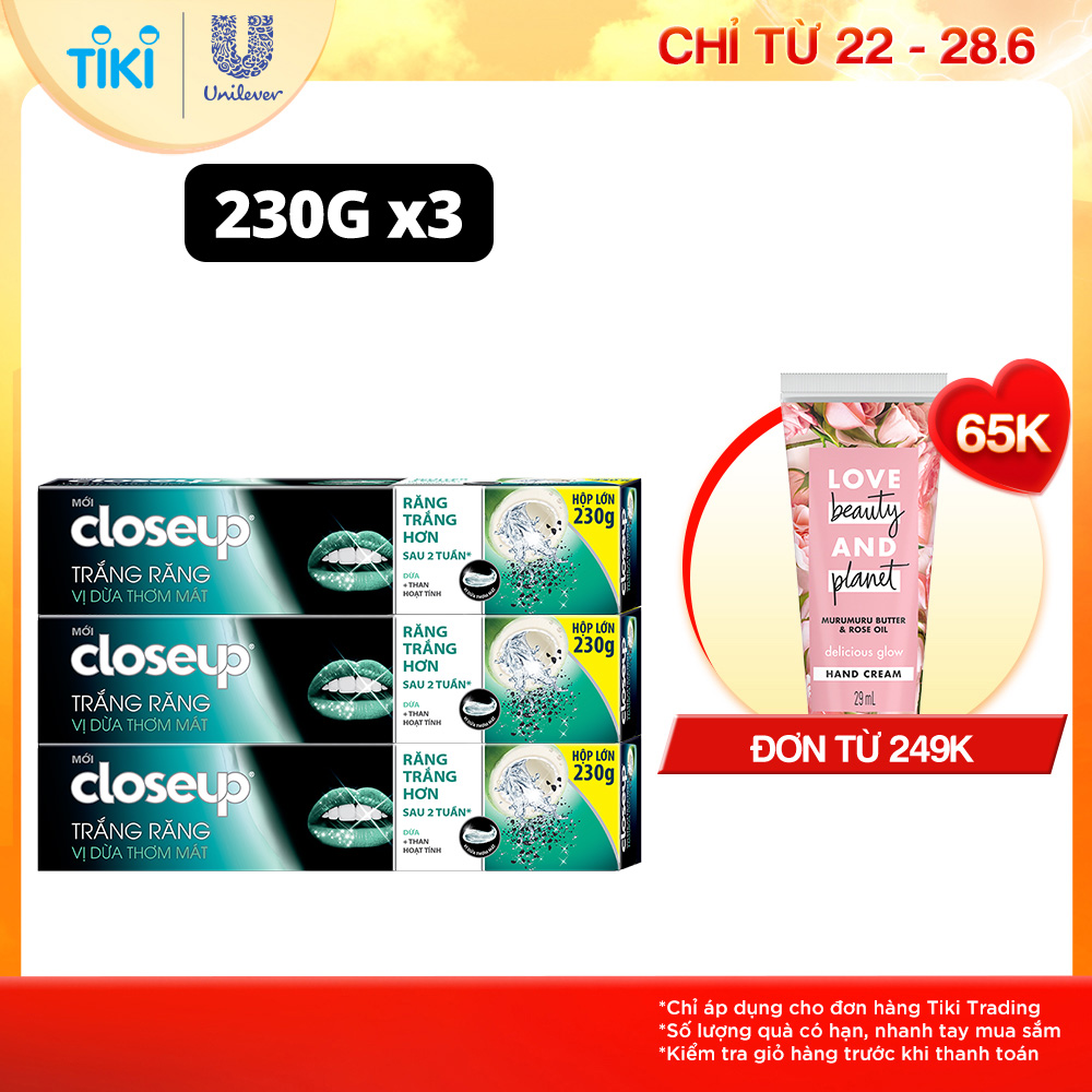 Combo 3 Kem Đánh Răng Closeup Giúp Làm Trắng Răng Tự Nhiên Sau 2 Tuần Với Chiết Xuất Dừa Và Than Hoạt Tính 230G/Tuýp