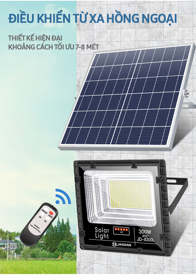 Đèn Năng Lượng Mặt Trời 25W JINDIAN JD8825L- Hàng Chính Hãng có Logo JINDIAN