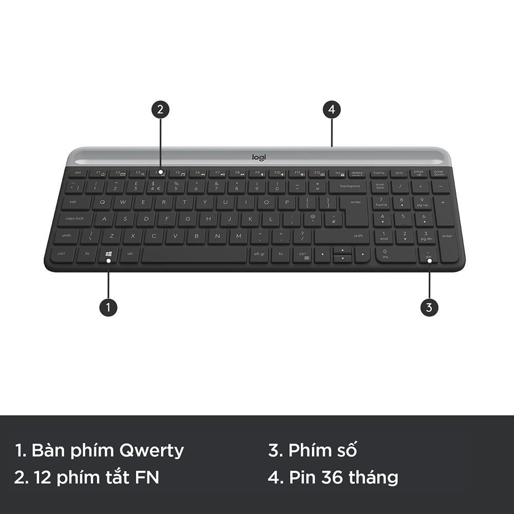 Combo chuột phím không dây Logitech MK470 - Chống ồn, USB 2.4HGz, pin lâu vượt trội, thiết kế mảnh gọn - Màu