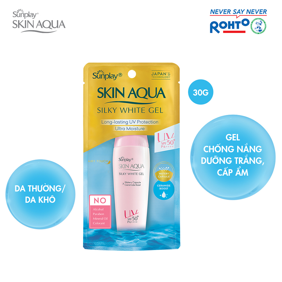 Gel Chống Nắng Dưỡng Da Trắng Mượt Sunplay Skin Aqua Silky White Gel SPF 50 PA+++ (30g)