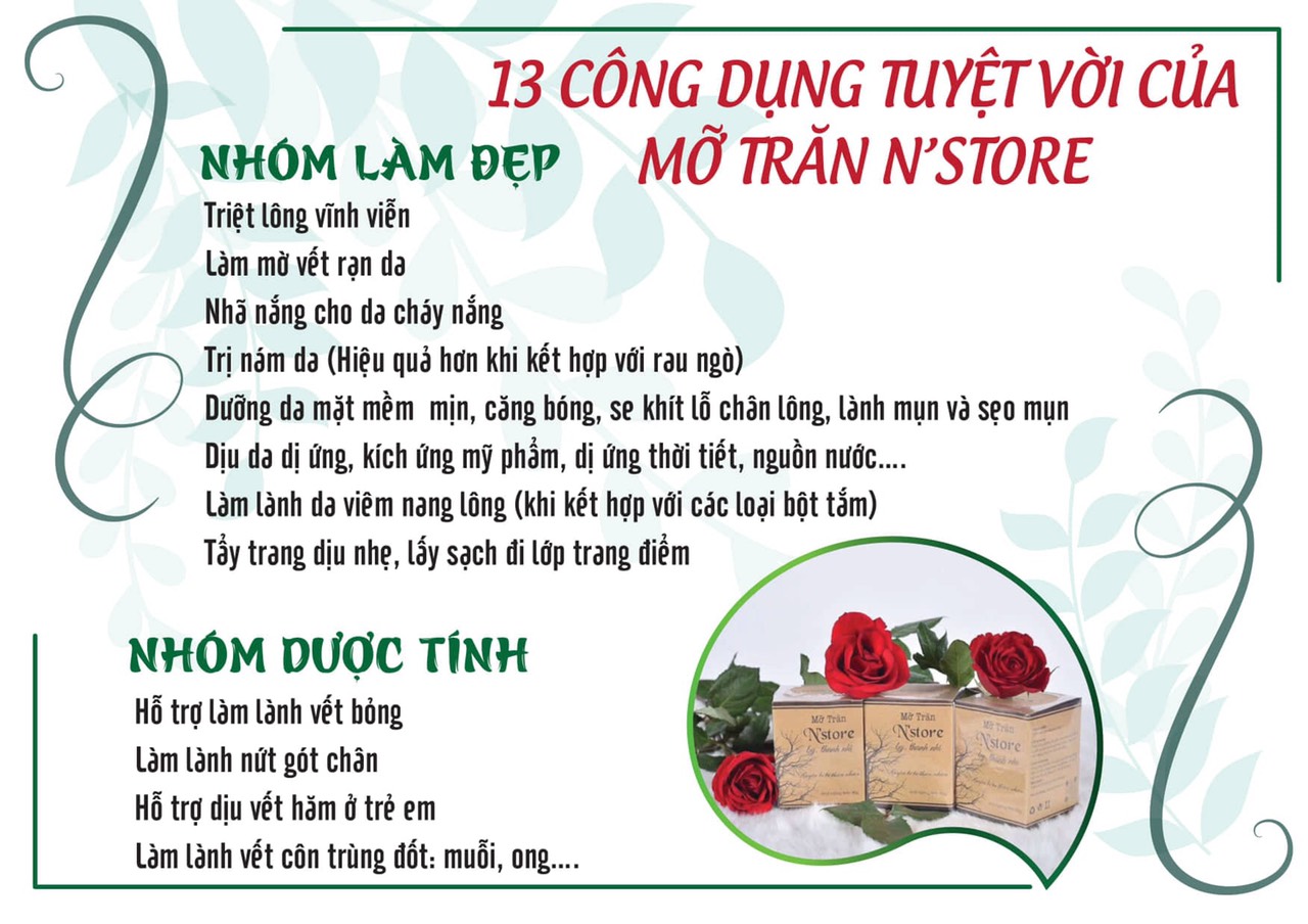 Mỡ Trăn N'store Triệt Lông, Trị Bỏng, Làm Mờ Rạn Da, Trị Mụn - Se Khít Lỗ Chân Lông, Lành Sẹo, Nhả Nắng, Nhanh Lành Các vết Dị Ứng(hũ 75gr)