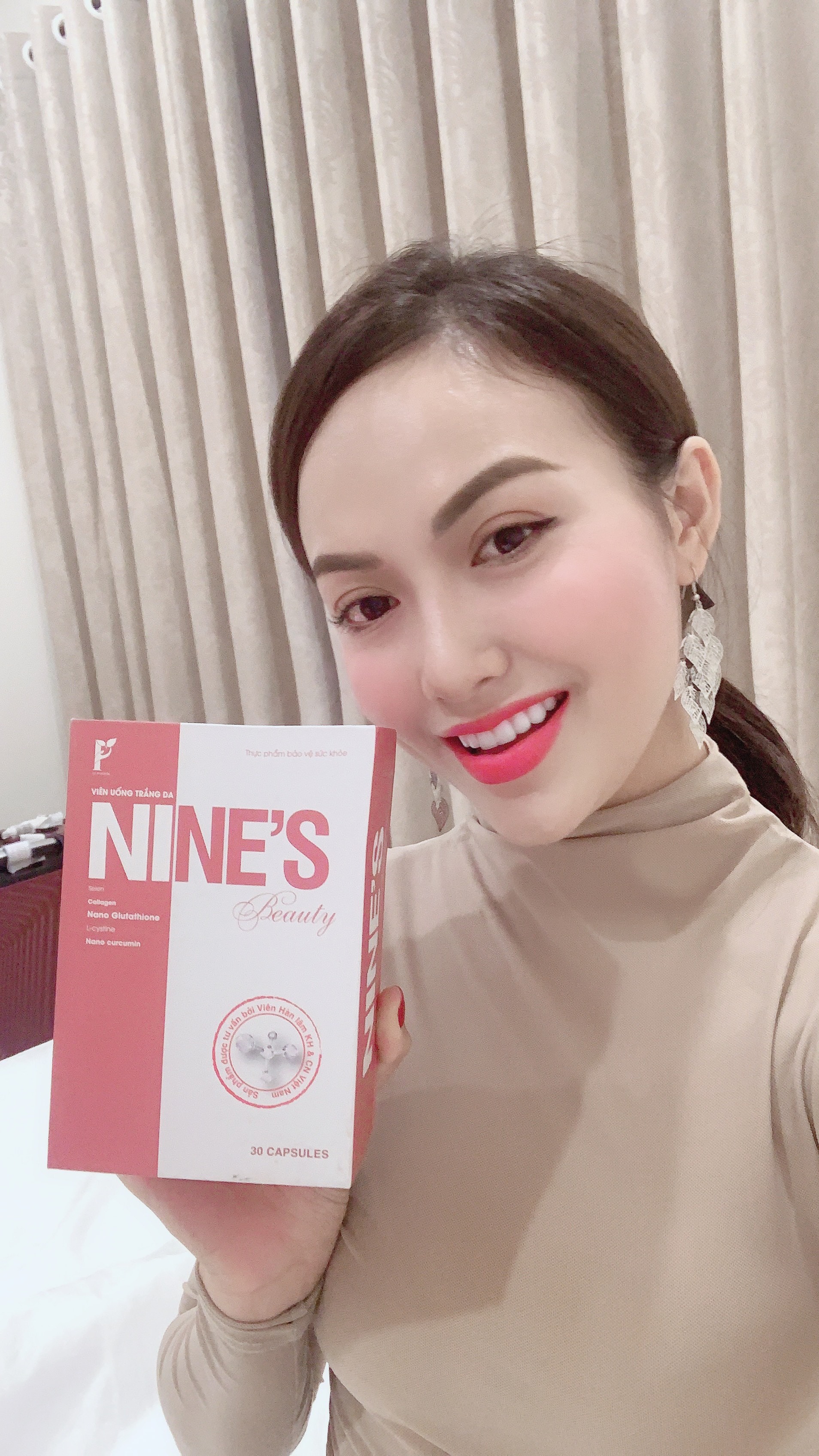 Viên Uống Trắng Da toàn thân Mờ Tàn Nhang Nine's Beauty bổ sung Collagen, Nano Glutathione, Nano Curcumin làm đẹp da hỗ trợ điều trị nám tàn nhang, chống lão hóa giảm nếp nhăn Điều hòa nội tiết tố nữ