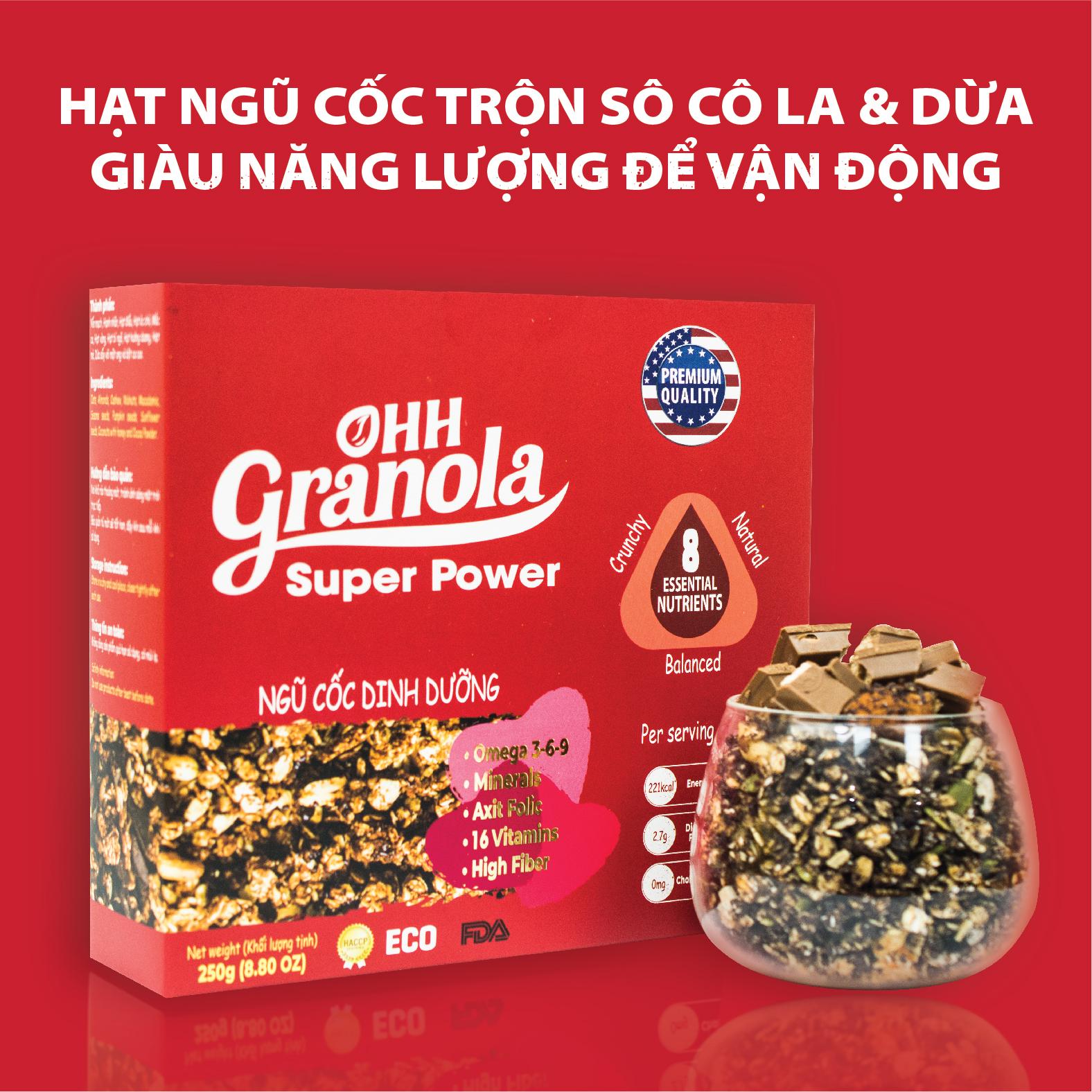 Ăn Liền Không Nấu OHH Granola - Ngũ Cốc Tập Gym Hoa Quả Sấy Khô + Ngũ Cốc Tăng Cơ Yến mạch, mắc ca, hạt óc chó,danh chế độ Eat Clean Combo 02 x Hộp 250g, Tiêu chuẩn chất lượng FDA Hoa Kỳ