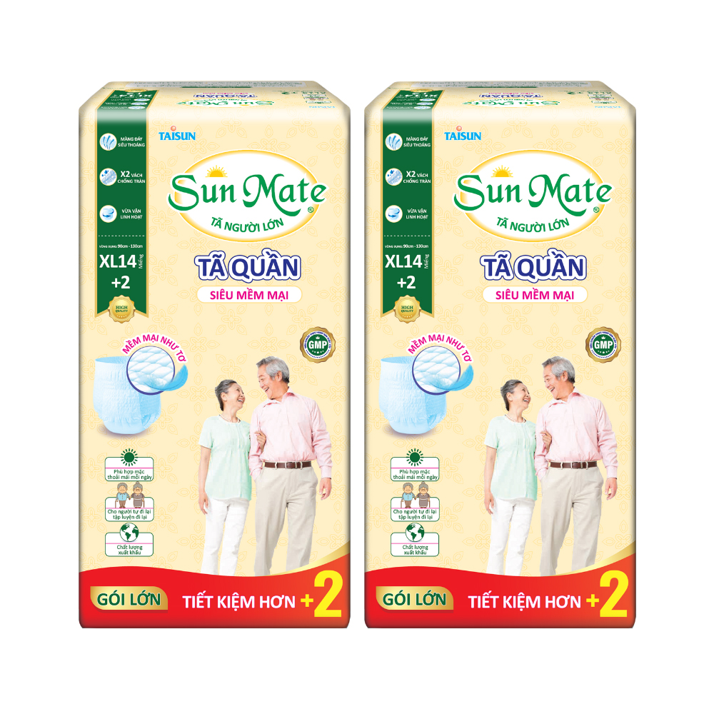 Combo 2 Tã quần người lớn SunMate Siêu Mềm Mại M18+2, L16+2, XL14+2