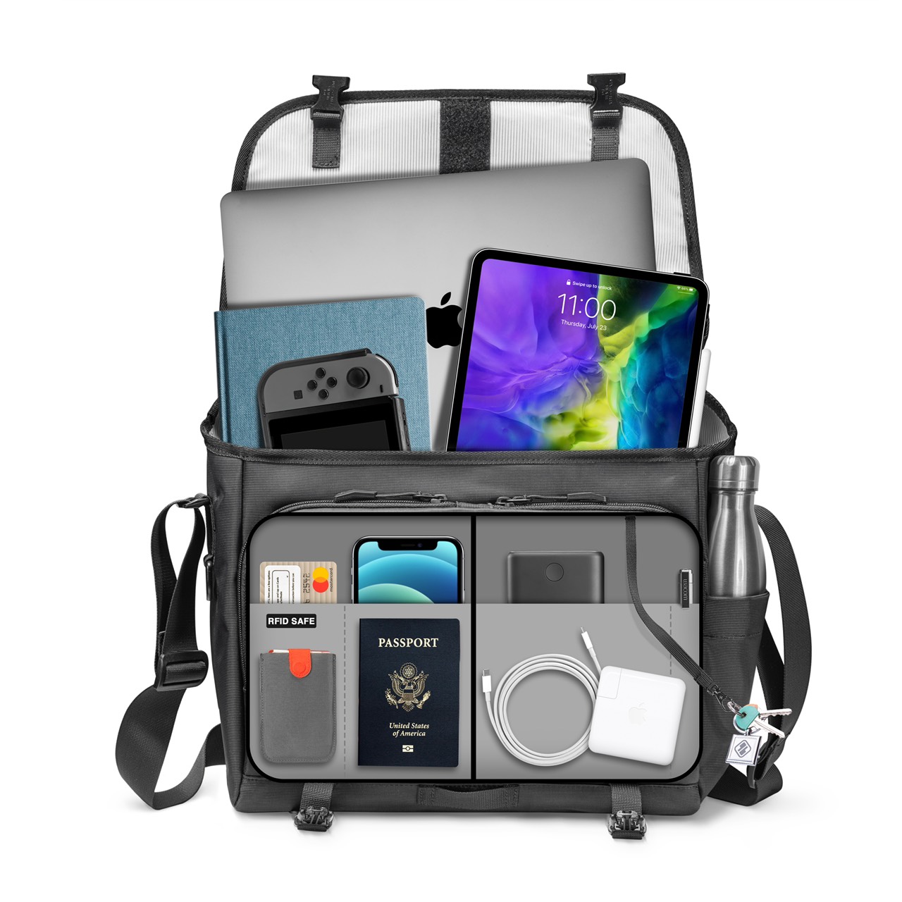 Túi Đeo Vai For Ultrabook 13″-13.5″ TOMTOC (USA) Cross Body Messenger Multi-Function Waterproof A47-C01D (Đen) - Hàng Chính Hãng