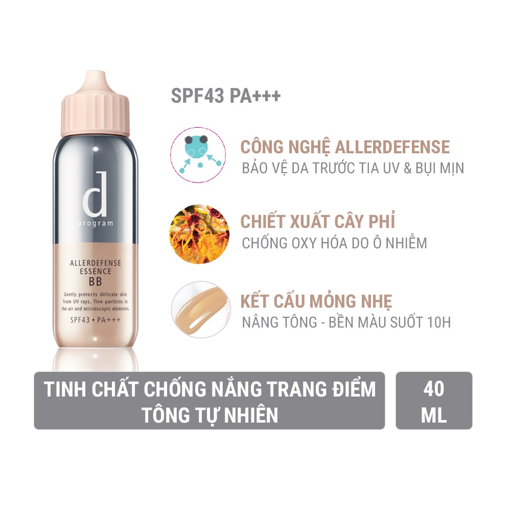 Tinh chất chống nắng trang điểm dành cho da nhạy cảm Allerdefense Essence BB d program tông tự nhiên 40ml