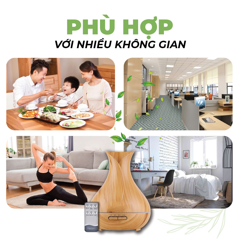 Máy khuếch tán Tinh Dầu 24Care Tulip Vàng Ultrasonic 500ml , Tặng 3 Chai Tinh dầu Sả Chanh + Bạc Hà + Oải Hương 24Care 10ml | Xông Phòng | Kèm Remote Điều Khiển |Công nghệ siêu âm.