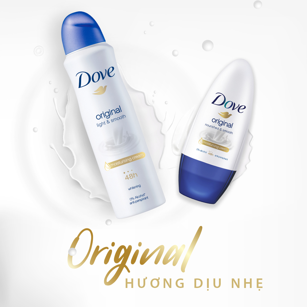 Xịt khử mùi Dove Original Nourished &amp; Smooth Hương dịu nhẹ Dưỡng da Sáng mịn dành cho nữ, 150ml