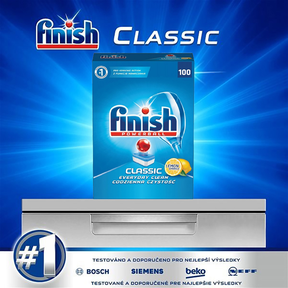 Hộp 100 viên rửa chén Finish Classic Dishwasher Tablets Lemon QT025446 - hương chanh