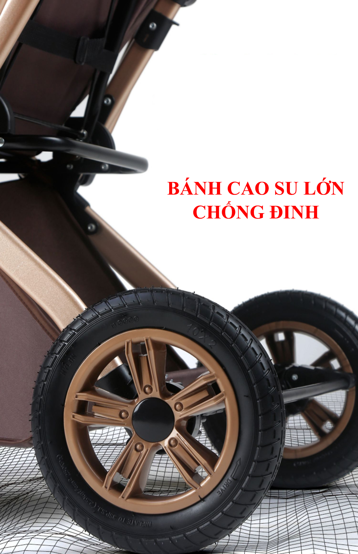 Xe đẩy trẻ em cao cấp 2 chiều 3 tư thế gấp gọn khi du lịch, kiểu dáng sang trọng, màu kem