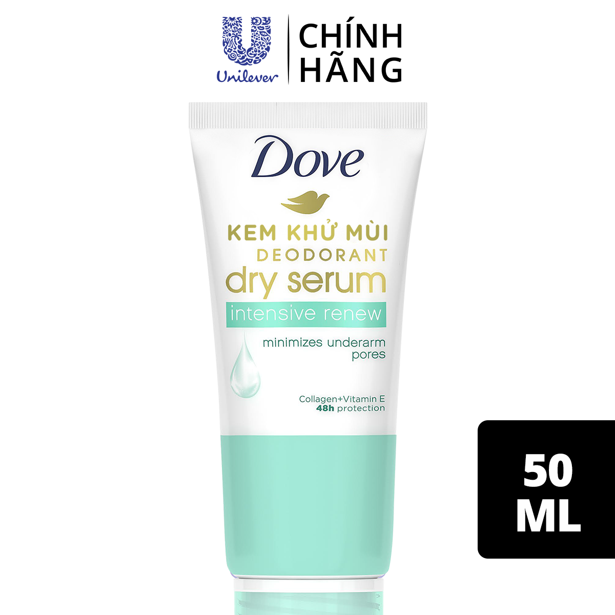 Kem khử mùi Dove tinh chất serum dành cho nữ với Collagen &amp; Vitamin E dưỡng da sáng mịn &amp; thu nhỏ lỗ chân lông, 50ml