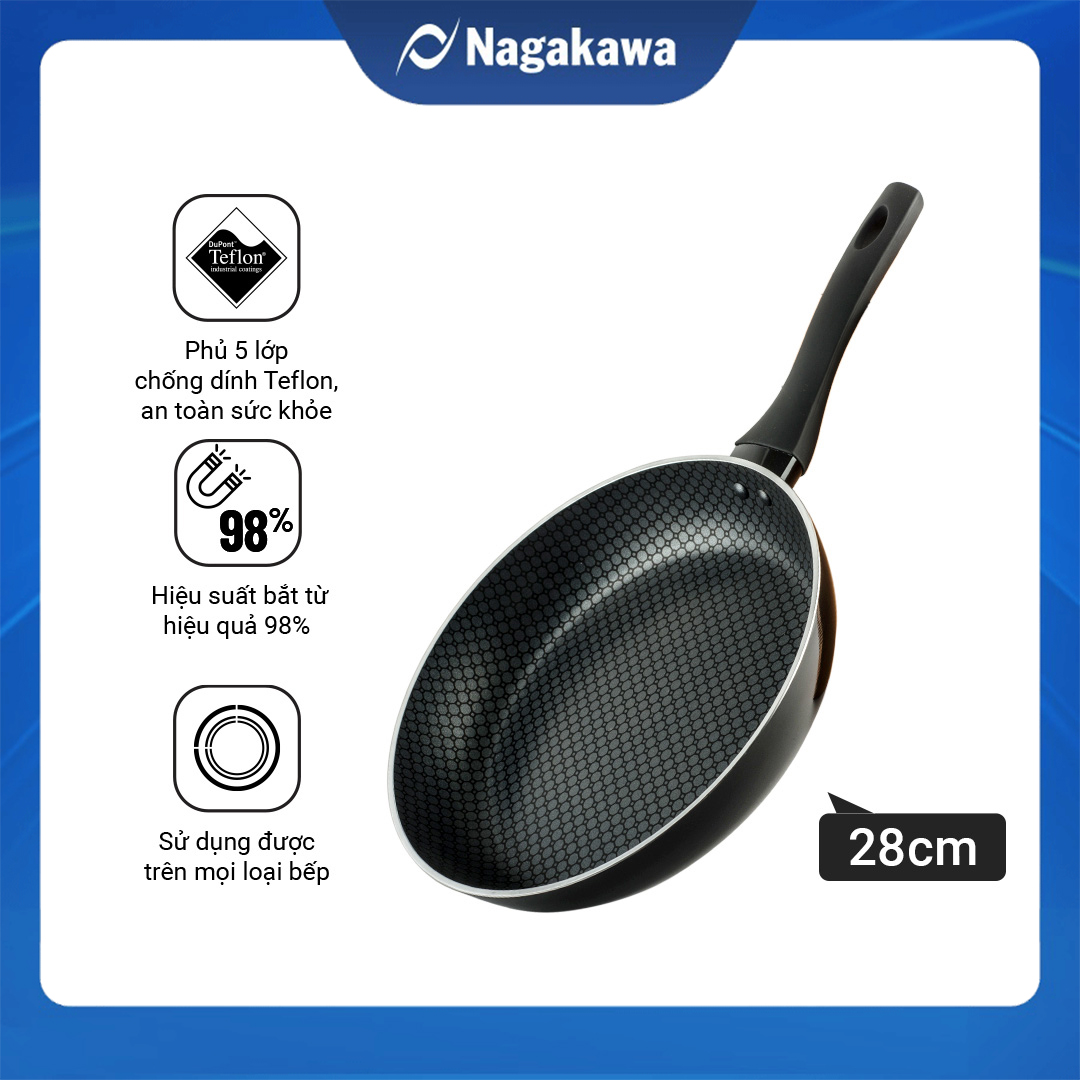 Chảo Cạn Nagakawa NAG2801 Đáy Từ 5 Lớp Chống Dính Cao Cấp (size 28cm) - Dùng Trên Mọi Loại Bếp - Hàng Chính Hãng