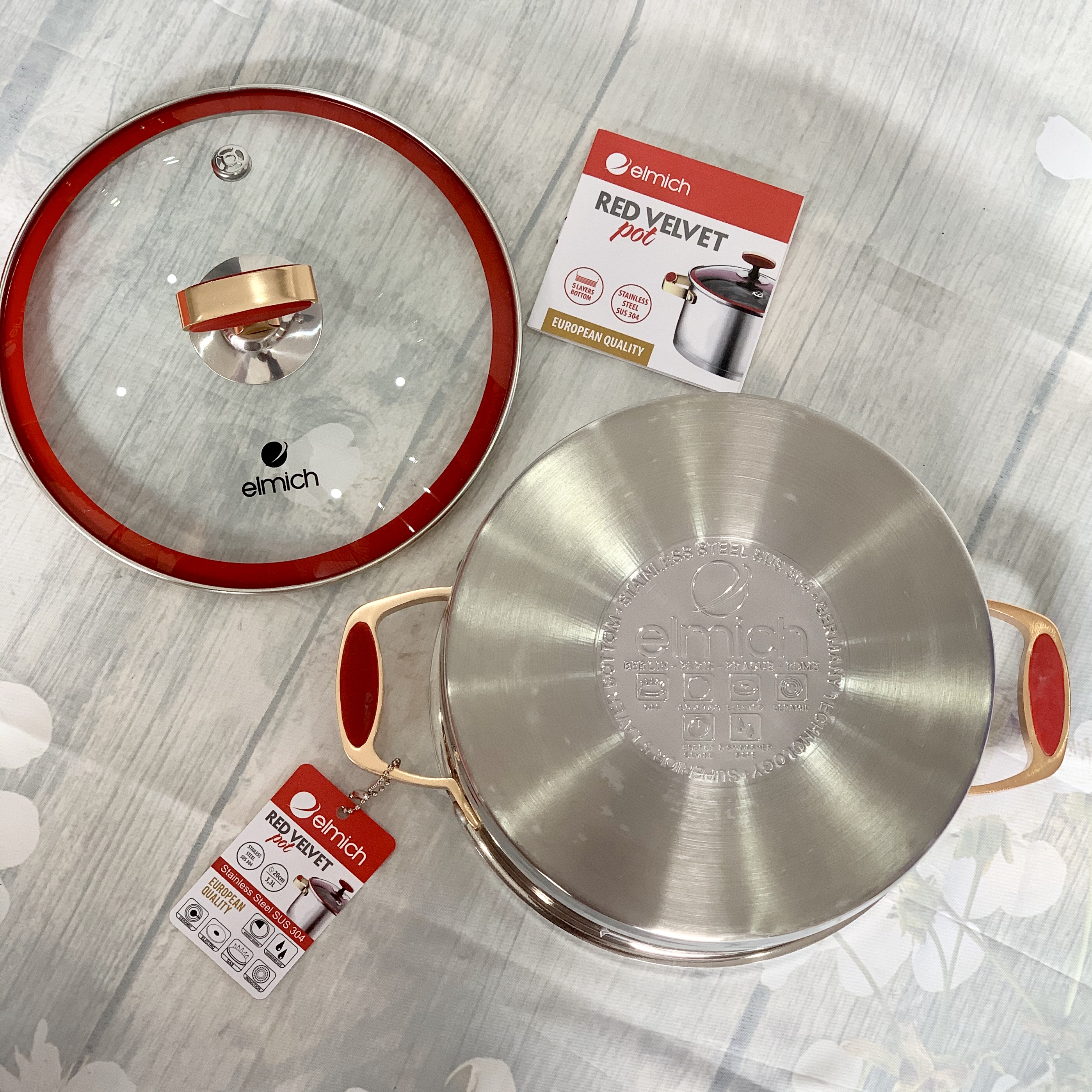 XOONG INOX 304 CAO CẤP RED VELVET - 5 LỚP ĐÁY TỪ 20CM