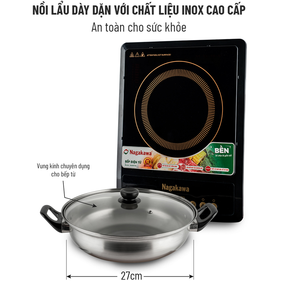 Bếp Từ Đơn Nagakawa NAG0706 (1800W) - Kèm Nồi Lẩu - Hàng Chính Hãng