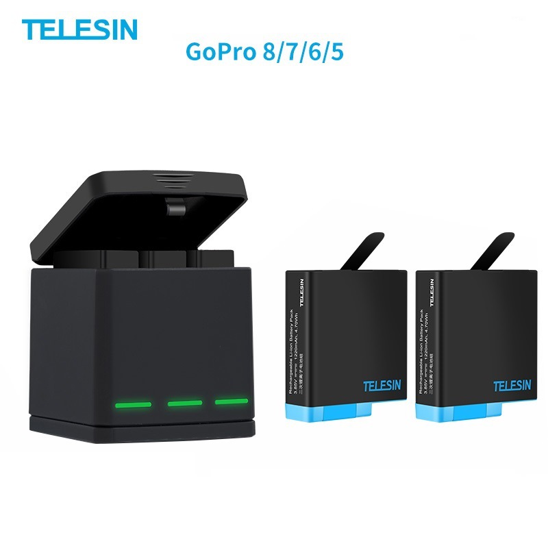 Combo 2 pin + 1 sạc Telesin cho máy quay GoPro Hero 5 Hero 6 Hero 7 Hero 8