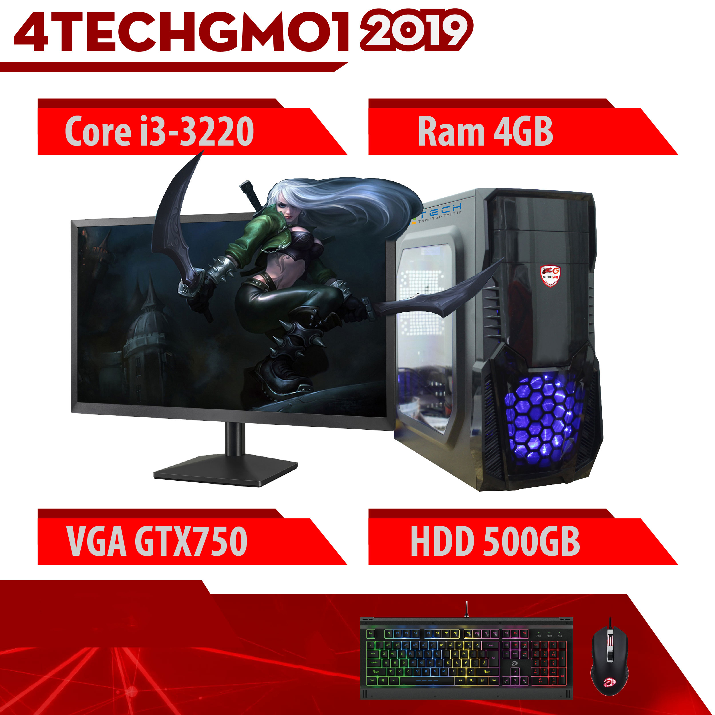 Trọn bộ máy tính chơi Games phổ thông CF, LOL, Fifa, naruto storm 4, Minecraft, game online, offline 4TechGM01 2019, màn hình 22inch lắp ráp, cài đặt sẵn, cắm điện là chơi. - Hàng Chính Hãng.