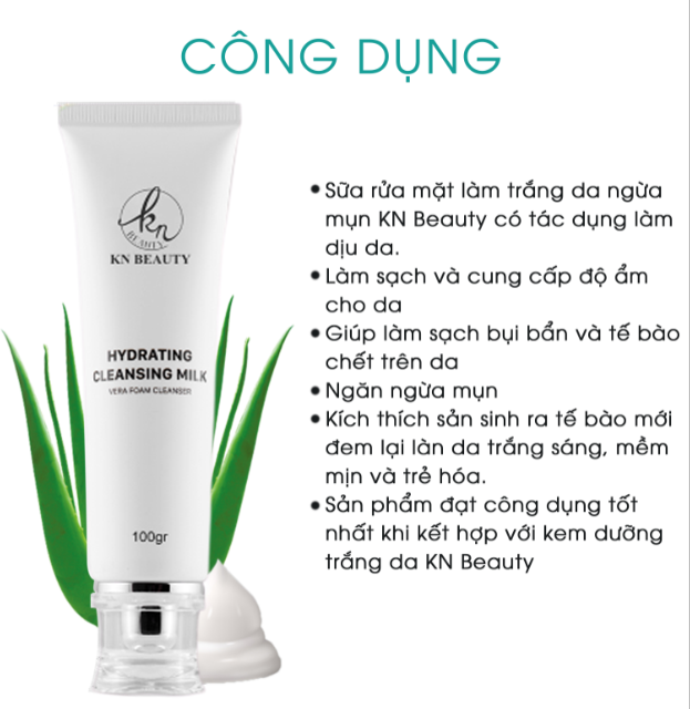 Sữa Rửa Mặt Trắng Da Ngừa Mụn KN Beauty - Hydrating Cleansing Milk 100gr