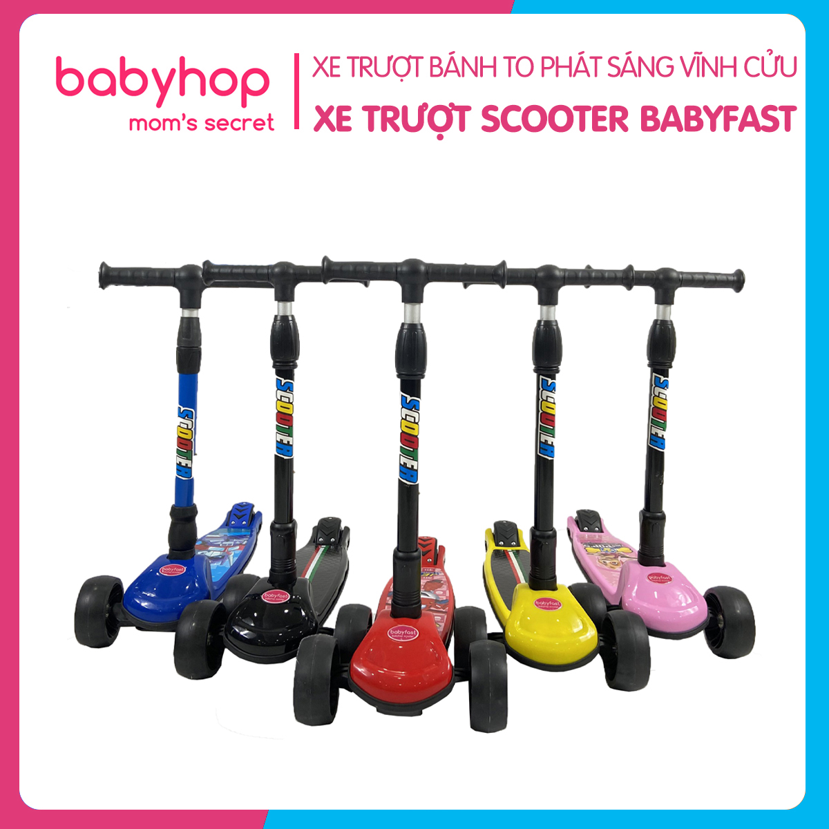 Xe trượt scooter Babyfast 3 bánh an toàn cho trẻ em của Babyhop chịu lực 80kg phù hợp cho cả bé trai và gái, bánh xe phát sáng vĩnh cửu, rèn luyện vận động, tăng chiều cao cho bé, rèn luyện vận động, tăng chiều cao cho bé