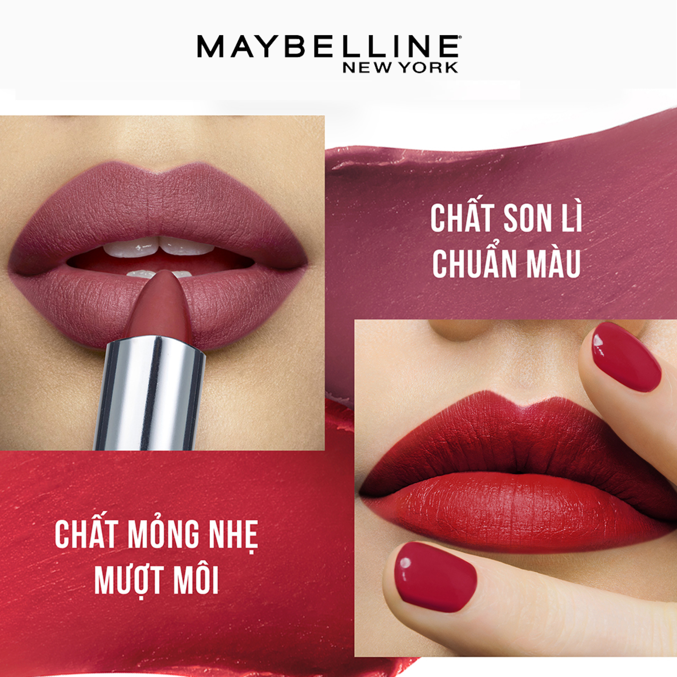 Son Lì Mịn Môi Không Khô Môi Maybelline New York Color Sensational The Creamy Mattes Lipstick 3.9g