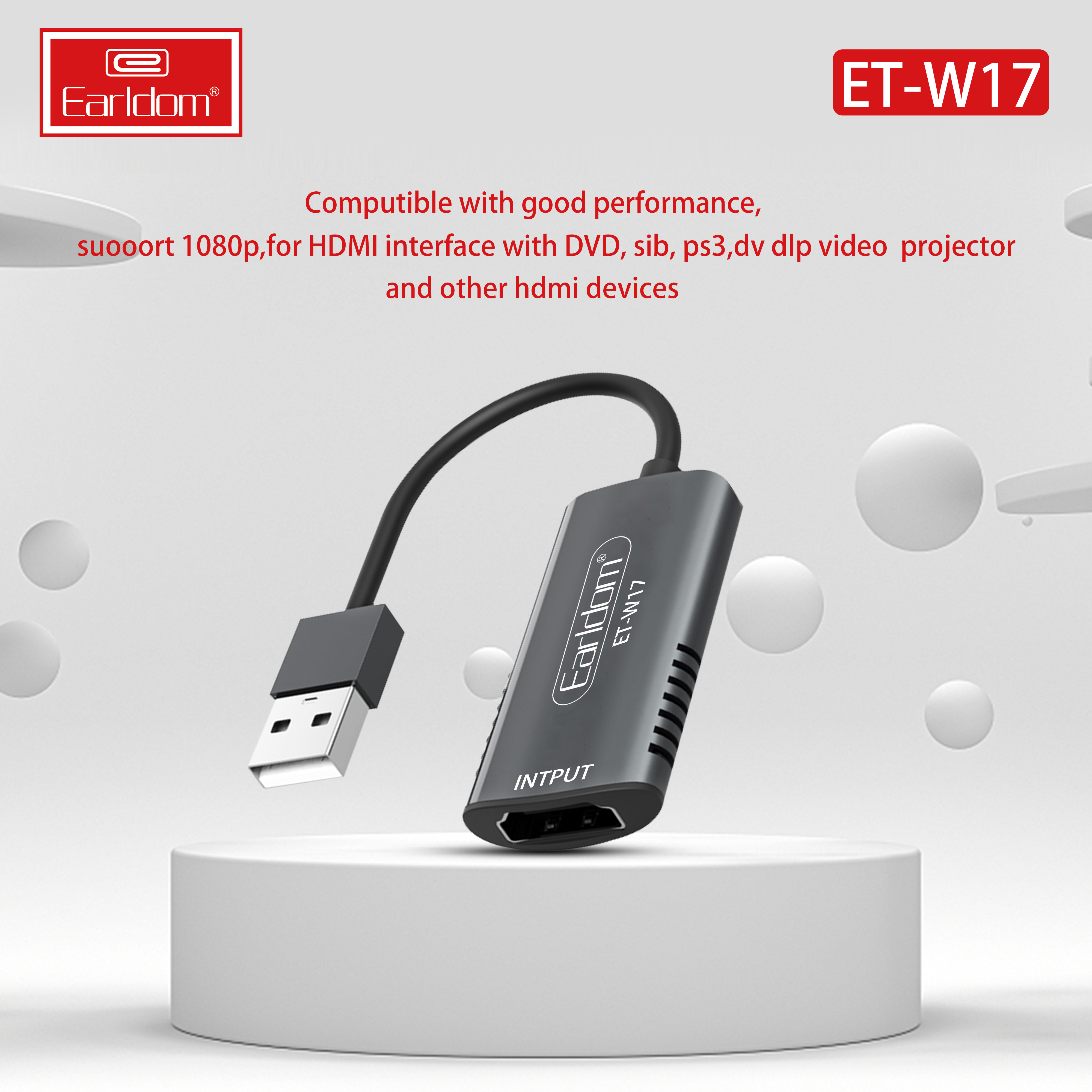 Cáp HDMI to USB 3.0 Video Capture Earldom ET-W17 - Hỗ Trợ Live Stream, Ghi Hình Từ Điện Thoại, Camera, PS4, XBOX - Hàng Chính Hãng