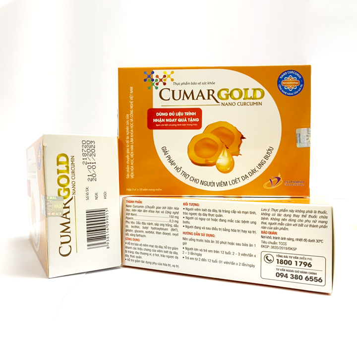 CumarGold chính hãng - Tinh nghệ Nano Curcumin 150 mg giảm viêm loét dạ dày, vi khuẩn HP, hộp 30 viên nang mềm