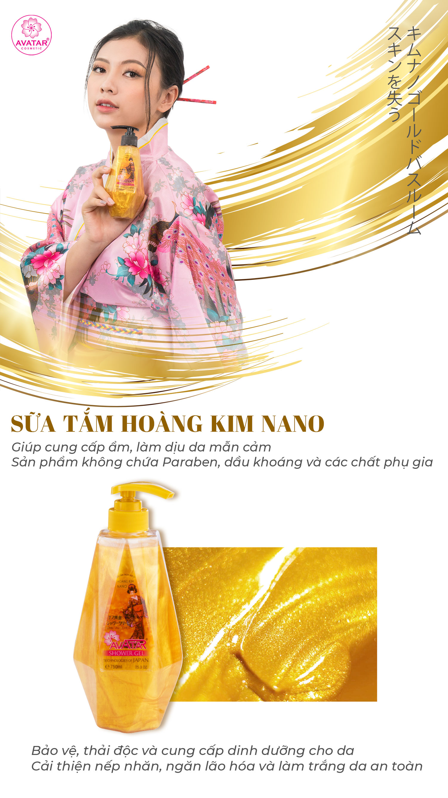 Sữa tắm Hoàng Kim Nano Avatar 350ml - giảm thiểu hắc tố cho làn da sáng đều màu (thích hợp cho cả gia đình)