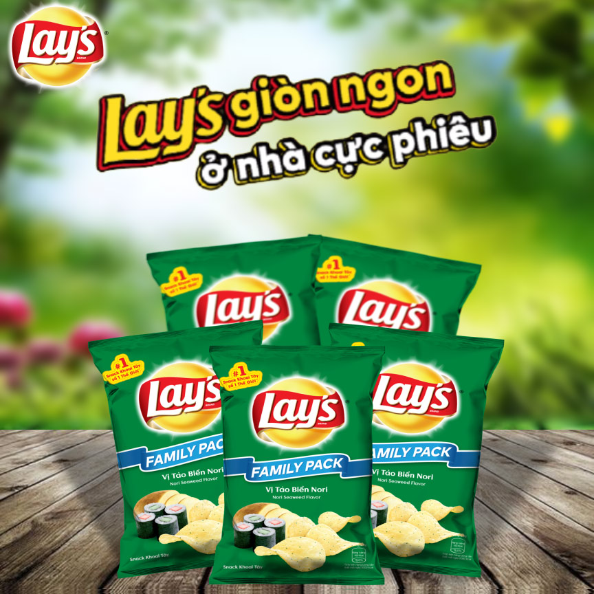 Combo 5 Bánh Snack Khoai Tây Lay's vị Tảo Biển Nori 150g Cho Cả Nhà - Family Pack Siêu Tiết Kiệm