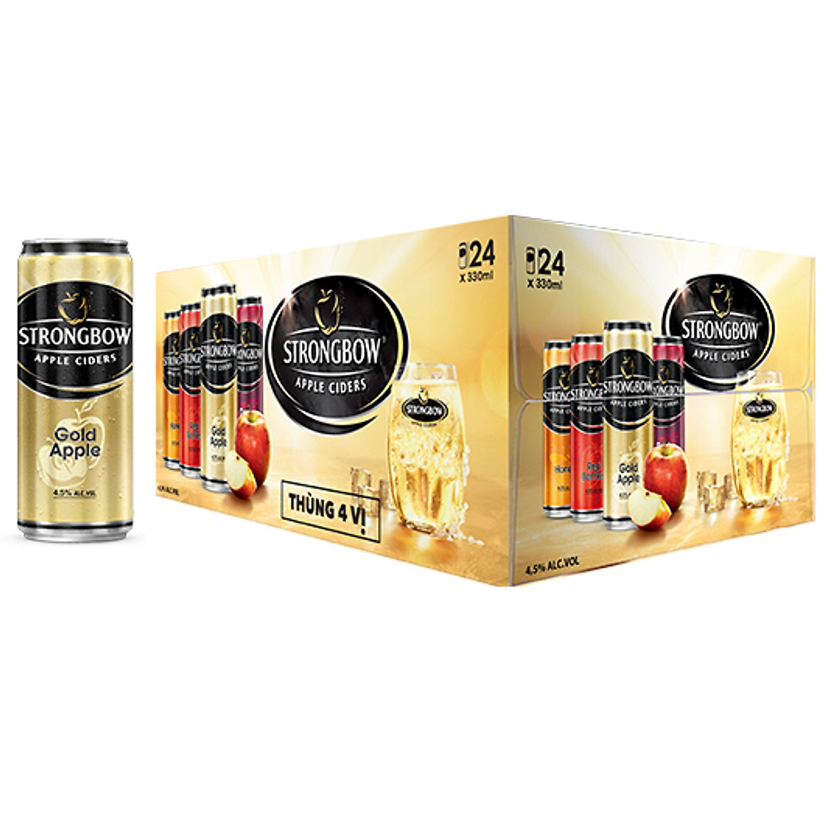 Thùng 24 Lon Cao Strongbow Cider Đặc Biệt 4 Vị (330ml / Lon)