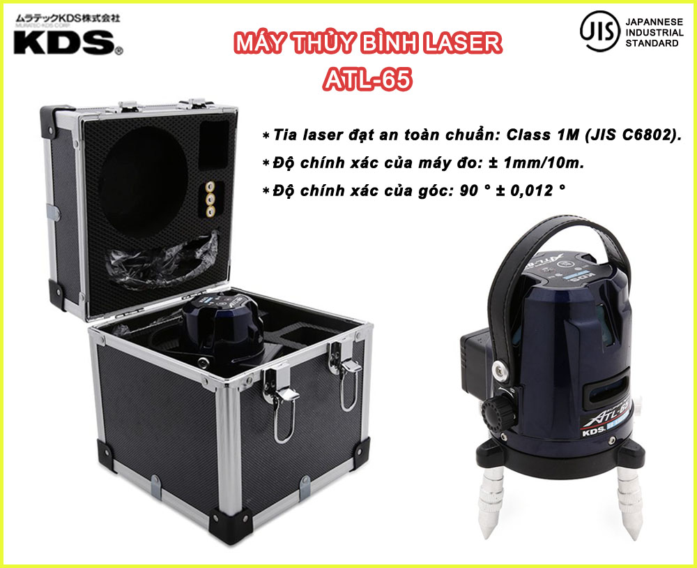 Máy thủy bình laser: tia ngang: 01 tia, tia đứng: 04 tia, tia dọi tâm:01 tia ATL-65