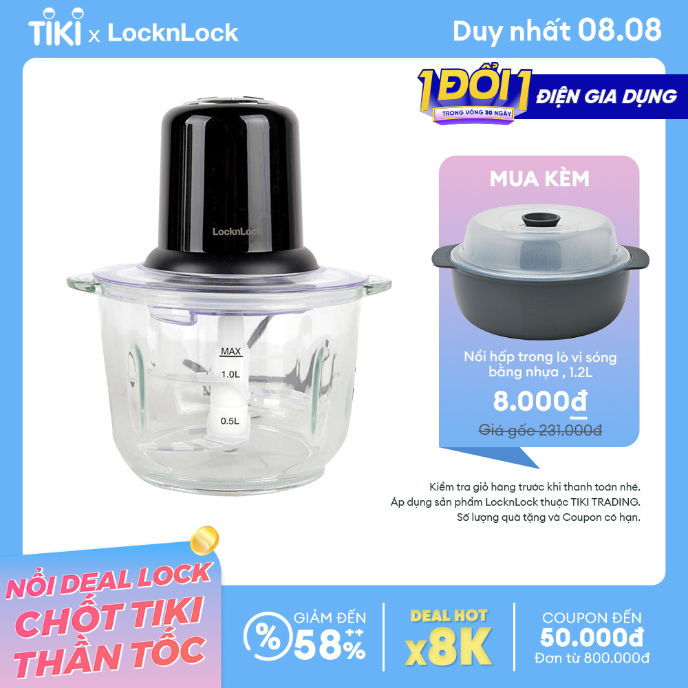 Máy xay thịt LocknLock - One Touch Meat Chopper - EJM116BLK (350W- 2L) - Màu đen - Hàng chính hãng