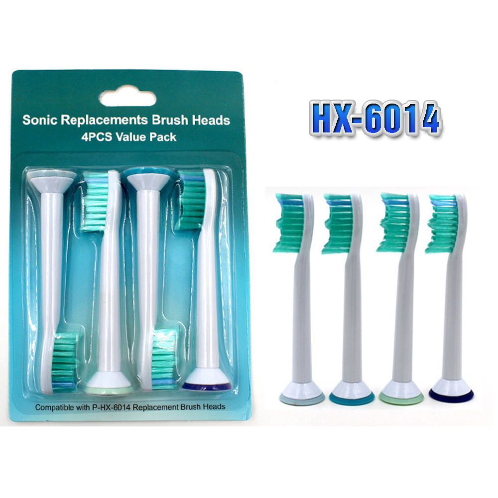 Cho máy Philips Sonicare, Bộ 4 đầu bàn chải đánh răng điện HX-6014, dòng máy HX3, HX6, HX7, HX8, HX9, R, FlexCare +, FlexCare, HealthyWhite, HydroClean, EasyClean, DiamondClean-Phá tan mảng bám, cho răng sáng bóng