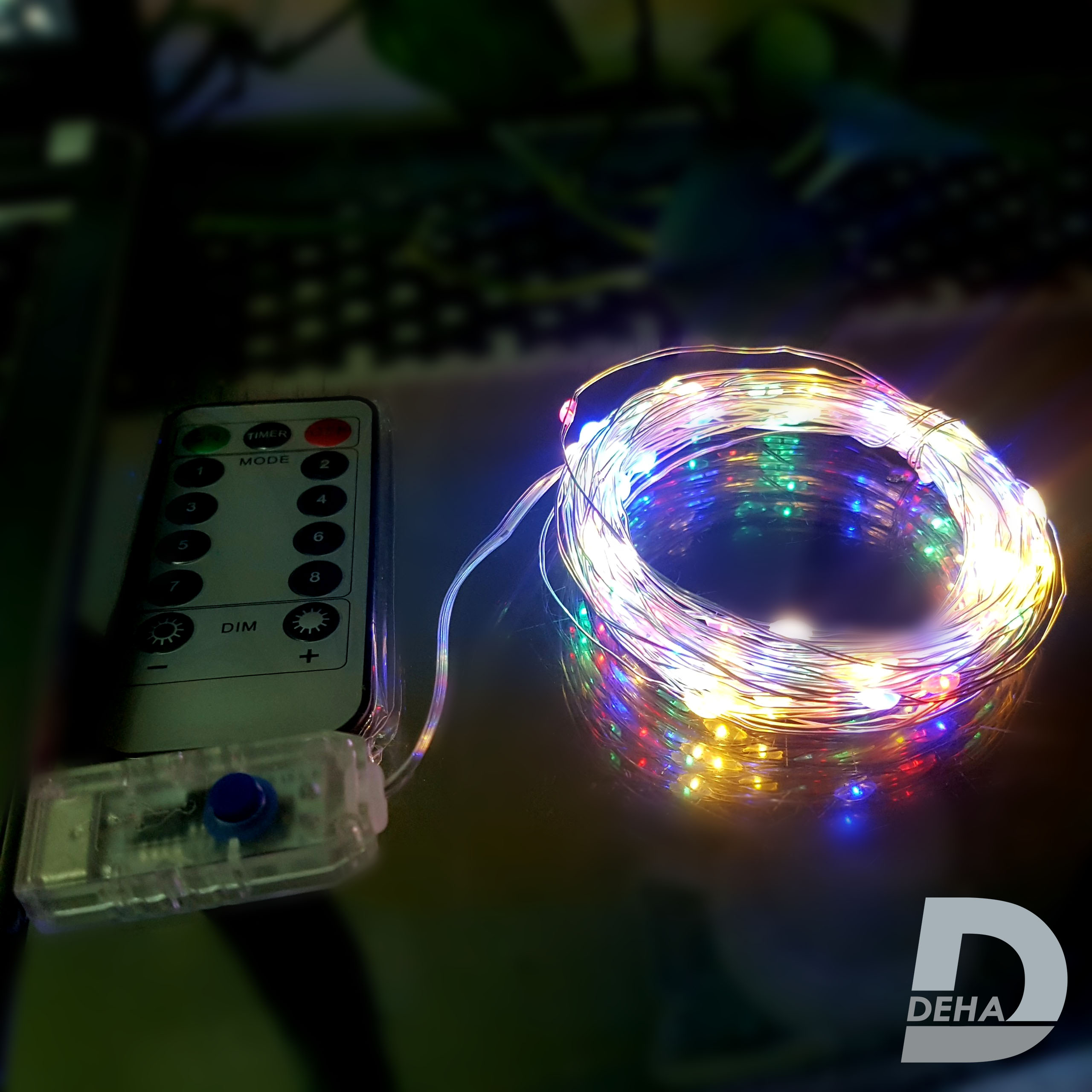 Dây đèn led đom đóm DEHA trang trí nguồn USB kèm điều khiển 8 chế độ nháy nhiều màu