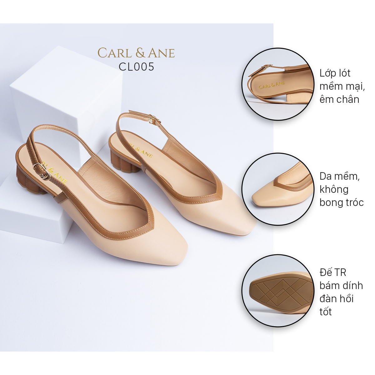 Erosska - Giày cao gót thời trang Erosska mũi vuông hở gót phối dây tinh tế cao 3cm CL005
