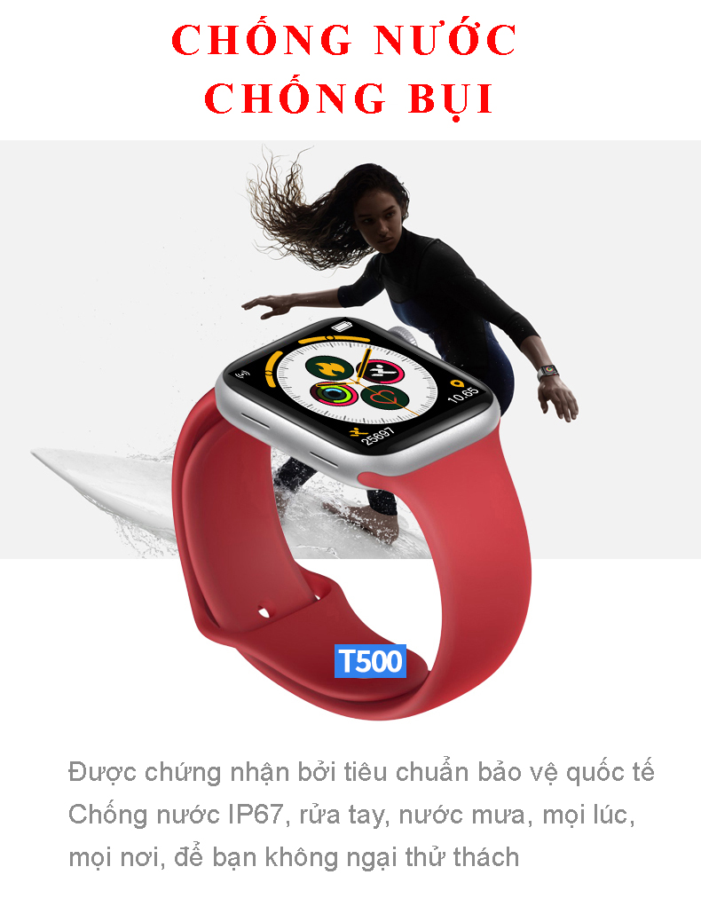 Đồng hồ thông minh chống nước - SMART WATCH T500 Seri 5 - Kết nối bluetooth - Nghe gọi Zalo Thiết kế thời thượng hiện đại Full box - Hàng chính hãng