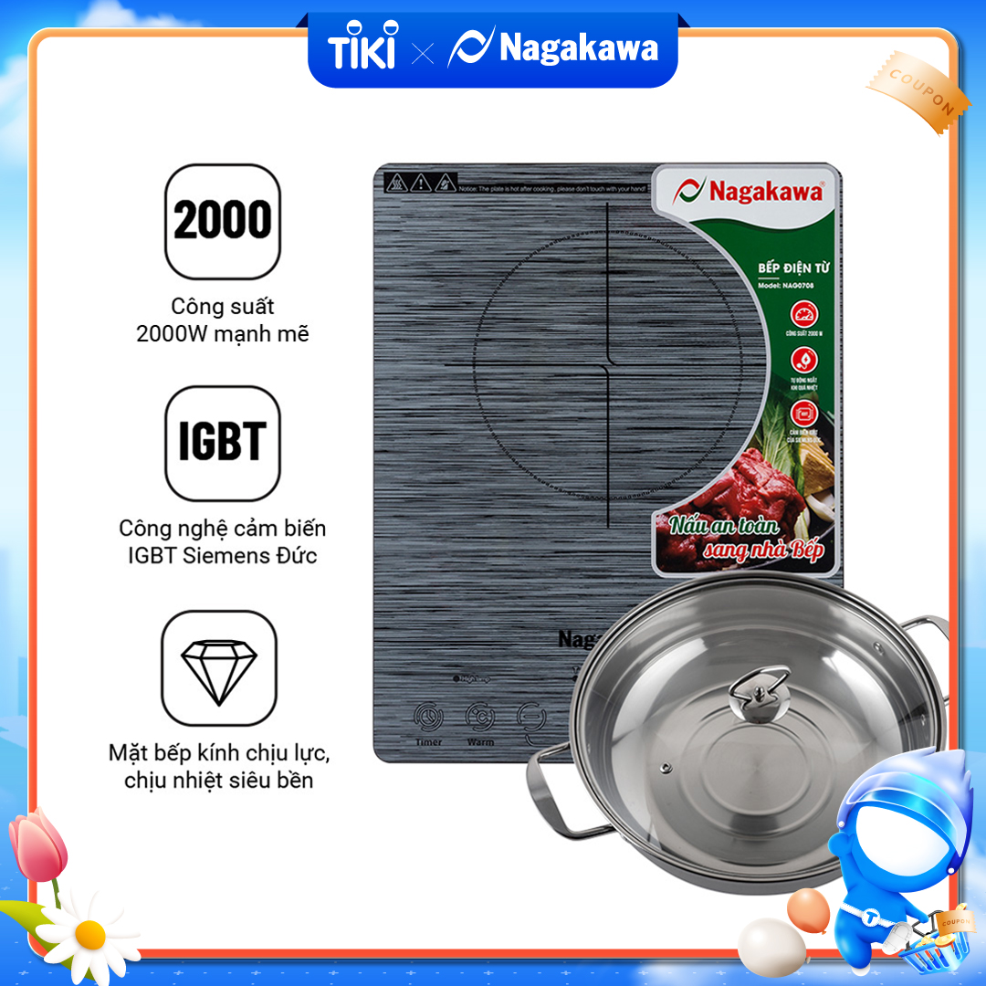 Bếp Từ cảm ứng Nagakawa NAG0708 (2000W) - Kèm Nồi Lẩu - Hàng Chính Hãng