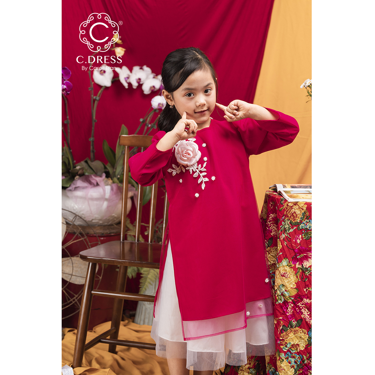 Set Áo dài cách tân bé gái hồng mặc tết siêu xinh