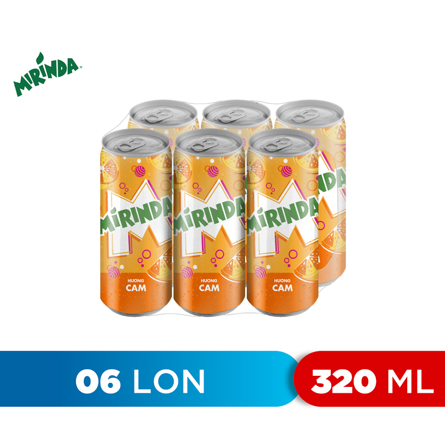 Lốc 6 Lon Nước Ngọt Có Gaz Mirinda Cam (320ml/lon)